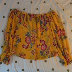 Forever 21 yellow and red floral print sheer long sleeve flowy top 🌼🌺